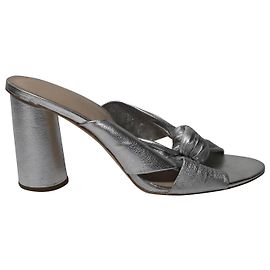 Loeffler Randall Coco Knotted Mules in Silver Metallic Leather Silvery Metallic