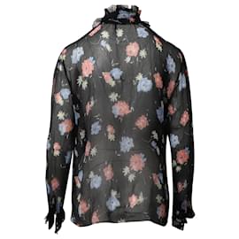 Dolce & Gabbana-Dolce & Gabbana Floral Print Ruffle Blouse in Black Silk-Other