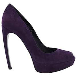 Alexander Mcqueen-Alexander mcqueen 140mm Peep Toe Pumps in Purple Suede-Purple