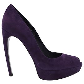 Alexander McQueen 140mm Escarpins Peep Toe en Daim Violet Violet