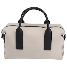Brunello Cucinelli-Brunello Cucinelli Structured Handle Bag with Monili Trim in Ivory Canvas-White,Cream