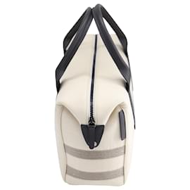Brunello Cucinelli-Brunello Cucinelli Structured Handle Bag with Monili Trim in Ivory Canvas-White,Cream