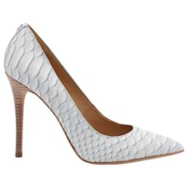 Coach-Coach Harlee Snake-Effect Heels in Silver Leather-Silvery