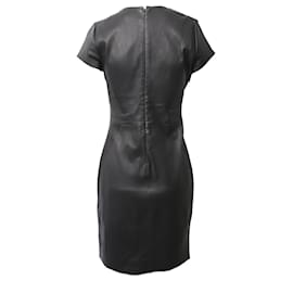 Diane Von Furstenberg-Diane Von Furstenberg Teala Sheath Dress in Black Leather-Black