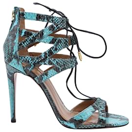 Aquazzura-Aquazzura Beverly Hills Elaphane 105 Sandals in Turquoise Snakeskin Leather-Other