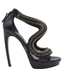 Alexander McQueen Verkettete Riemchen-Heels aus schwarzem Leder Schwarz