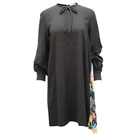 Msgm Shift Dress with Floral Print in Black Acetate Black