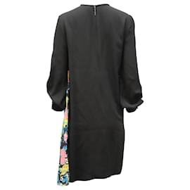 Msgm-Msgm Shift Dress with Floral Print in Black Acetate-Black