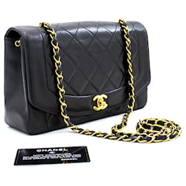 Chanel-CHANEL Diana Flap Chain Shoulder Bag Crossbody Black Quilted Lamb-Black