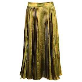 Gucci-Gucci Plisse Lamé Midi Skirt In Gold Silk-Golden