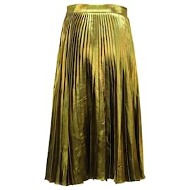 Gucci-Gucci Plisse Lamé Midi Skirt In Gold Silk-Golden