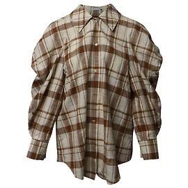 Camicia Rejina Pyo Julia Oversize Check in Cotone Lino Marrone Multicolore