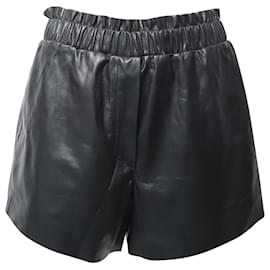 Nanushka-Nanushka Lora Ruffled Shorts in Black Vegan Leather-Black