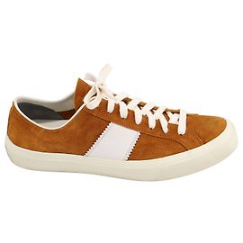 Tom Ford Baskets Cambridge Garnies de Cuir en Daim Ocre Marron Rouge