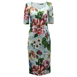 Dolce & Gabbana Midikleid mit Blumenmuster aus hellblauer Viskose Blau Hellblau