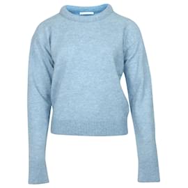 Helmut Lang Padded Neck Pullover aus hellblauer Wolle Blau Hellblau