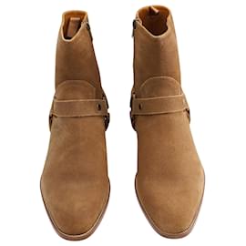 Saint Laurent-Saint Laurent Wyatt Harness Boots in Camel Suede-Other,Yellow