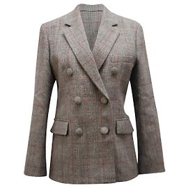 Helmut Lang Prince Of Wales-Blazer mit gefütterter Brust aus grauer Wolle Grau