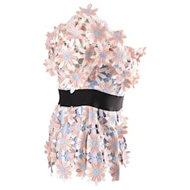Self portrait-Top de renda floral ombro a ombro autorretrato em poliéster multicolorido-Multicor
