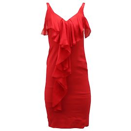 AbitoVestito midi Valentino con volant in seta rossa Rosso