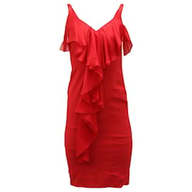 Valentino-DressValentino Ruffle Midi Dress in Red Silk-Red