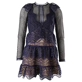 Self portrait-Self Portrait Tiered Guipure Lace Mini Dress in Blue Polyester-Other
