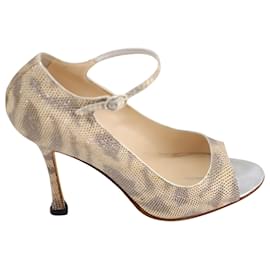 Manolo Blahnik-Sapato Peep Toe Manolo Blahnik em couro dourado-Dourado,Metálico