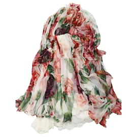 Dolce & Gabbana-Dolce & Gabbana Kristallverziertes, gerafftes Kleid aus Seide mit Blumendruck-Andere