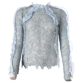 Self portrait-Self Portrait Cut-Out Floral Lace Ruffled Top in Blue Polyester-Blue
