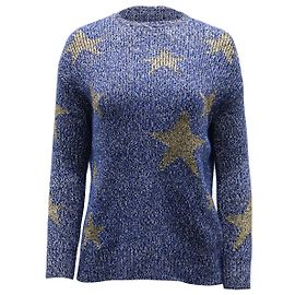 Valentino Metallic Star Pullover aus blauer Baumwolle Blau