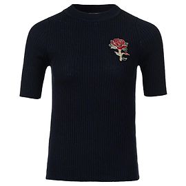 Sandro Top de malha bordado rosa Azul Azul marinho