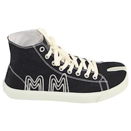 Maison Martin Margiela-Maison Margiela MM Embroidered Tabi High Sneakers in Black Canvas-Black