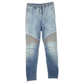 Balmain-Balmain Stonewashed Biker Jeans in Light Blue Cotton-Blue,Light blue