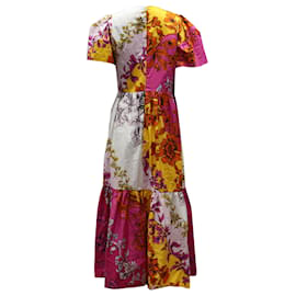 Erdem-Erdem Palomina Tiered Floral Midi Dress in Multicolor Linen-Multiple colors