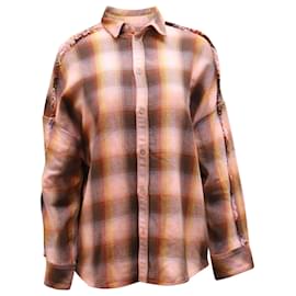 Iro-Iro Plaid Fringe Trim Overshirt in Multicolor Cotton-Other