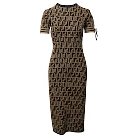 Fendi-Robe bandage en maille Fendi Monogram FF en viscose marron-Marron