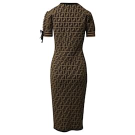Fendi-Robe bandage en maille Fendi Monogram FF en viscose marron-Marron