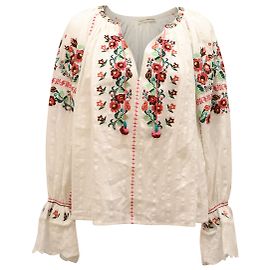 Ulla Johnson Devra Blusa Bordada em Algodão Branco Branco