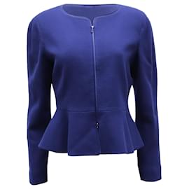 Armani-Jaqueta Peplum Armani Collezioni Crepe com zíper frontal em lã azul-Azul