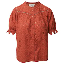 Ba&Sh-Ba&Sh Eyelet Button Down Blouse in Red Cotton-Red