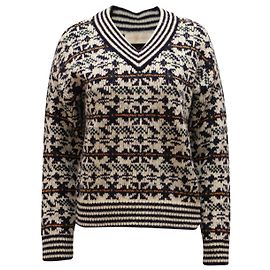 Pullover Tory Burch Fair Isle con Scollo a V in Lana Multicolor Altro