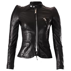 Dsquared2-Dsquared2 Lace-up Biker Jacket in Black Leather-Black
