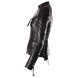Dsquared2-Dsquared2 Lace-up Biker Jacket in Black Leather-Black