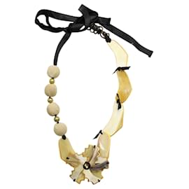 Marni-Beige Large Necklace with Flower Decorations-Flesh