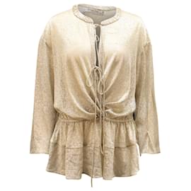 Iro-Iro espaçosa blusa de manga comprida metálica com amarração frontal em poliéster dourado-Dourado