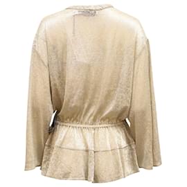 Iro-Iro espaçosa blusa de manga comprida metálica com amarração frontal em poliéster dourado-Dourado