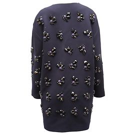 Diane von Furstenberg Long Embellished Coat in Navy Blue Wool Navy blue
