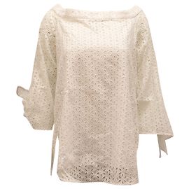 Tibi Off-Shoulder-Ösenbluse aus weißer Baumwolle Weiß