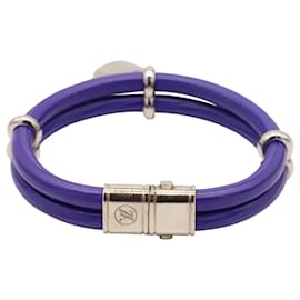 Louis Vuitton-Louis Vuitton Bracelet Keep It Twice Lock en Cuir Verni Violet-Violet