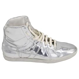 Dior-Dior Homme B48 High Top Sneakers in Silver Leather-Silvery,Metallic